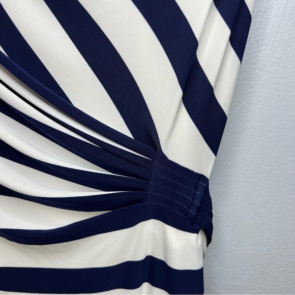 LAUREN RALPH LAUREN SLEEVELESS BLUE /IVORY STRIPED WOMENS DRESS WITH BELT -4 P - Picture 4 of 13